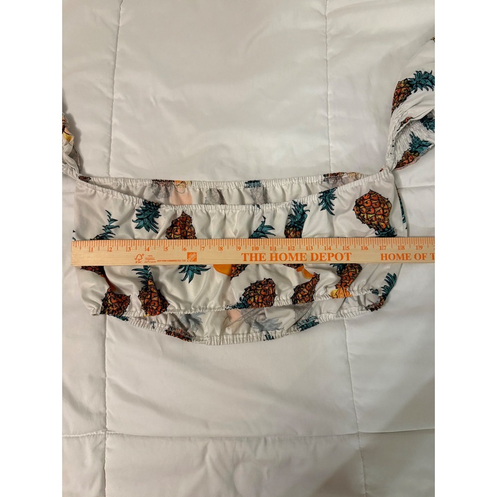 SHEIN Curve Pineapple Print Off the Shoulder Crop Top White 2XL PlusSize Smocked - Picture 3 of 5
